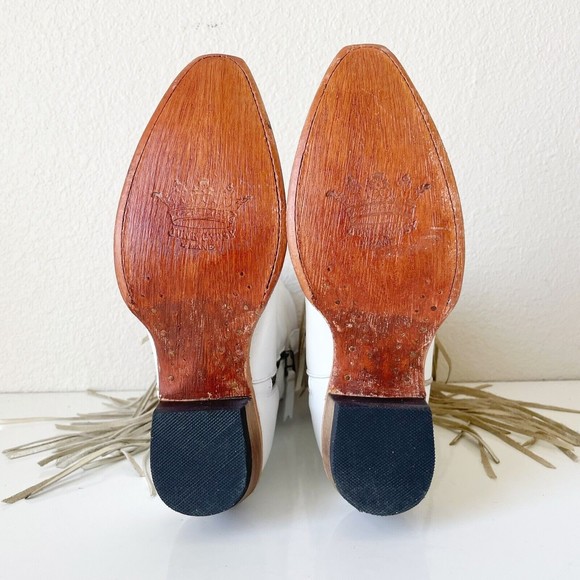 Junk Gypsy Womens Boots Sz 7.5 White Silver Stars Snip Toe Fringe Shortie Zipper - Picture 10 of 12